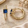 Oro Laminado Huggie Hoop, Gold Filled Style with Sapphire Blue Cubic Zirconia and White Micro Pave, Polished, Golden Finish, 02.381.0012.1.12