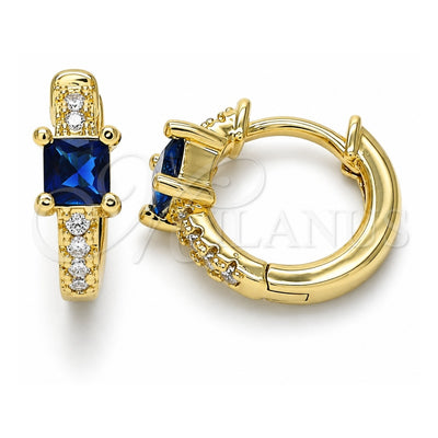Oro Laminado Huggie Hoop, Gold Filled Style with Sapphire Blue Cubic Zirconia and White Micro Pave, Polished, Golden Finish, 02.381.0012.1.12