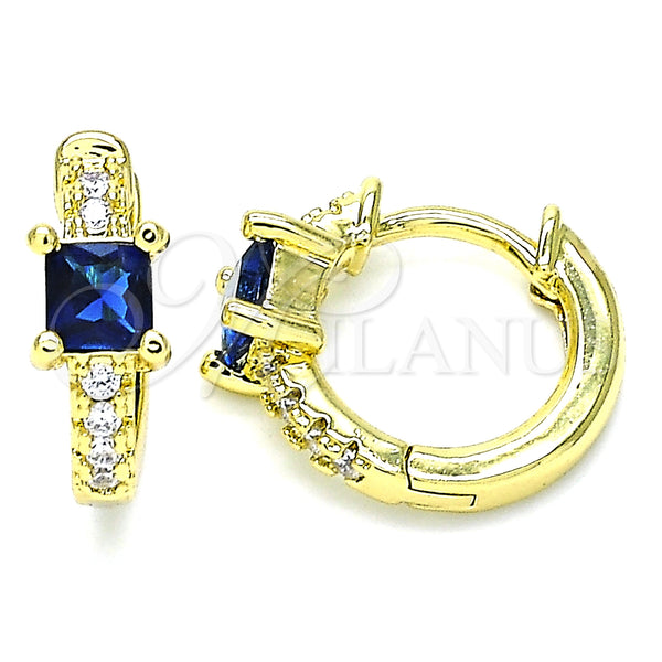 Gold Filled Hoop Earrings — Huggie Hoop with Sapphire Blue Cubic Zirconia and — main product view — SKU 140374 | Oro Laminado aretes de aro — Huggie Hoop with Sapphire Blue Cubic Zirconia and — SKU 140374