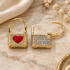 Oro Laminado Huggie Hoop, Gold Filled Style Lock and Heart Design, with White Micro Pave, Red Enamel Finish, Golden Finish, 02.213.0210.1.10