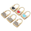 Oro Laminado Huggie Hoop, Gold Filled Style Lock and Heart Design, with White Micro Pave, Red Enamel Finish, Golden Finish, 02.213.0210.1.10
