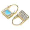 Oro Laminado Huggie Hoop, Gold Filled Style Lock and Heart Design, with White Micro Pave, Blue Enamel Finish, Golden Finish, 02.213.0210.2.10