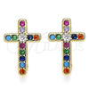 Oro Laminado Huggie Hoop, Gold Filled Style Cross Design, with Multicolor Cubic Zirconia, Polished, Golden Finish, 02.210.0450.1.15