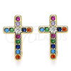 Oro Laminado Huggie Hoop, Gold Filled Style Cross Design, with Multicolor Cubic Zirconia, Polished, Golden Finish, 02.210.0450.1.15