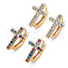 Oro Laminado Huggie Hoop, Gold Filled Style Cross Design, with Multicolor Cubic Zirconia, Polished, Golden Finish, 02.210.0450.1.15