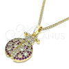 Oro Laminado Pendant Necklace, Gold Filled Style Ladybug Design, with White and Ruby Micro Pave, Polished, Golden Finish, 04.210.0053.20 (02 MM Thickness, 20 Inches Length)