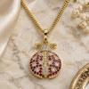 Oro Laminado Pendant Necklace, Gold Filled Style Ladybug Design, with White and Ruby Micro Pave, Polished, Golden Finish, 04.210.0053.20 (02 MM Thickness, 20 Inches Length)