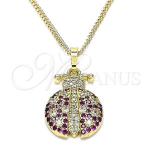 Gold Filled Necklace — Pendant Necklace Ladybug Design with White and Ruby — main product view — SKU 140396 | Oro Laminado collar — Pendant Necklace Ladybug diseño with blanco and Ruby — SKU 140396