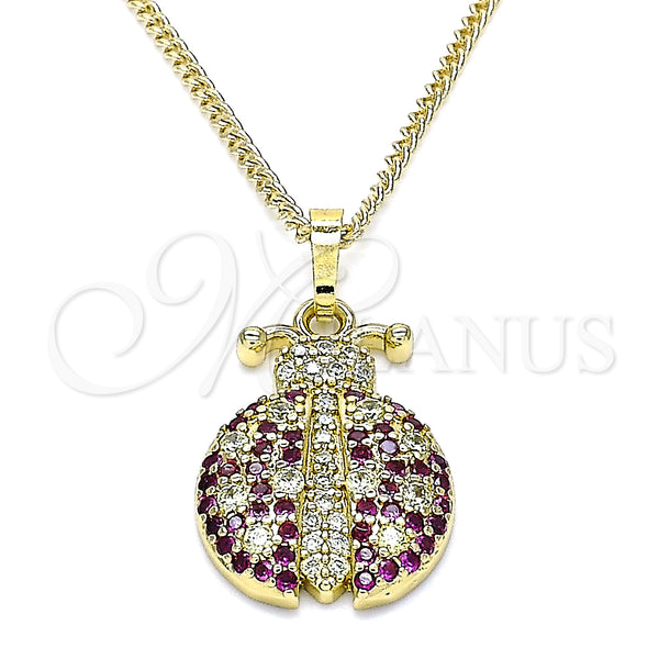 Gold Filled Necklace — Pendant Necklace Ladybug Design with White and Ruby — main product view — SKU 140396 | Oro Laminado collar — Pendant Necklace Ladybug diseño with blanco and Ruby — SKU 140396