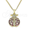 Oro Laminado Pendant Necklace, Gold Filled Style Ladybug Design, with White and Ruby Micro Pave, Polished, Golden Finish, 04.210.0053.20 (02 MM Thickness, 20 Inches Length)