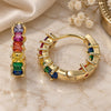 Oro Laminado Huggie Hoop, Gold Filled Style Baguette Design, with Multicolor Cubic Zirconia, Polished, Golden Finish, 02.210.0457.15