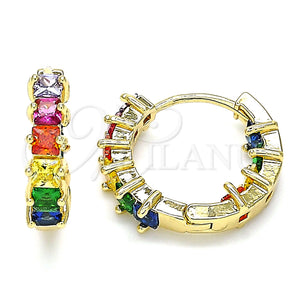 Gold Filled Hoop Earrings — Huggie Hoop Baguette Design with Multicolor Cubic Zirconia — main product view — SKU 140397 | Oro Laminado aretes de aro — Huggie Hoop Baguette diseño with Multicolor Cubic Zirconia — SKU 140397