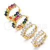 Oro Laminado Huggie Hoop, Gold Filled Style Baguette Design, with Multicolor Cubic Zirconia, Polished, Golden Finish, 02.210.0457.15