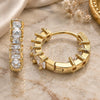 Oro Laminado Huggie Hoop, Gold Filled Style Baguette Design, with White Cubic Zirconia, Polished, Golden Finish, 02.210.0457.1.15