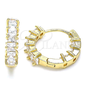 Gold Filled Hoop Earrings — Huggie Hoop Baguette Design with White Cubic Zirconia — main product view — SKU 140398 | Oro Laminado aretes de aro — Huggie Hoop Baguette diseño with blanco Cubic Zirconia — SKU 140398