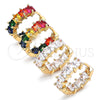 Oro Laminado Huggie Hoop, Gold Filled Style Baguette Design, with Multicolor Cubic Zirconia, Polished, Golden Finish, 02.210.0458.15