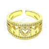 Oro Laminado Multi Stone Ring, Gold Filled Style Mom and Heart Design, with White Micro Pave, Polished, Golden Finish, 01.341.0009 (One size fits all)