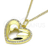 Oro Laminado Pendant Necklace, Gold Filled Style Heart and Hand of God Design, with White Micro Pave, Polished, Golden Finish, 04.341.0080.20 (02 MM Thickness, 20 Inches Length)