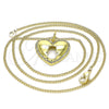 Oro Laminado Pendant Necklace, Gold Filled Style Heart and Hand of God Design, with White Micro Pave, Polished, Golden Finish, 04.341.0080.20 (02 MM Thickness, 20 Inches Length)