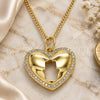 Oro Laminado Pendant Necklace, Gold Filled Style Heart and Hand of God Design, with White Micro Pave, Polished, Golden Finish, 04.341.0080.20 (02 MM Thickness, 20 Inches Length)