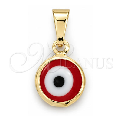Oro Laminado Fancy Pendant, Gold Filled Style Evil Eye Design, Red Enamel Finish, Golden Finish, 05.32.0079.1