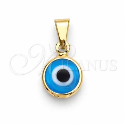Oro Laminado Fancy Pendant, Gold Filled Style Evil Eye Design, Turquoise Enamel Finish, Golden Finish, 05.32.0079.3