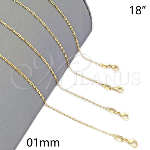 Oro Laminado Basic Necklace, Gold Filled Style Paperclip Design, Polished, Golden Finish, 04.32.0022.18 (0.50 Gauge, 01 MM Thickness, 18 Inches Length)