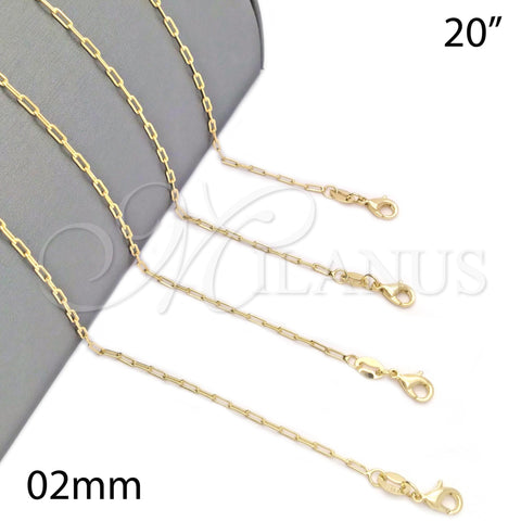 Oro Laminado Basic Necklace, Gold Filled Style Paperclip Design, Polished, Golden Finish, 04.32.0023.20 (0.60 Gauge, 02 MM Thickness, 20 Inches Length)