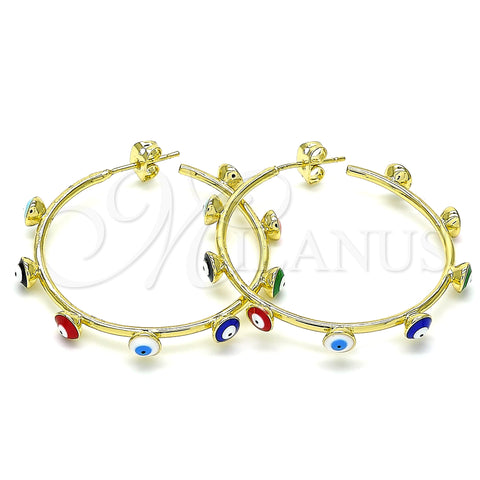 Oro Laminado Stud Earring, Gold Filled Style Evil Eye Design, Multicolor Enamel Finish, Golden Finish, 02.341.0068
