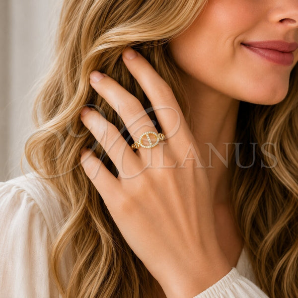 Gold Filled Ring — Multi Stone Ring Puff Mariner Design with White — alternate product view — SKU 140452 | Oro Laminado anillo — Multi Stone Ring Puff Mariner diseño with blanco — SKU 140452