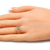 Oro Laminado Multi Stone Ring, Gold Filled Style Puff Mariner Design, with White Micro Pave, Polished, Golden Finish, 01.341.0022 (One size fits all)