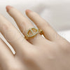 Oro Laminado Multi Stone Ring, Gold Filled Style Puff Mariner Design, with White Micro Pave, Polished, Golden Finish, 01.341.0022 (One size fits all)