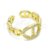 Oro Laminado Multi Stone Ring, Gold Filled Style Puff Mariner Design, with White Micro Pave, Polished, Golden Finish, 01.341.0022 (One size fits all)