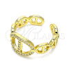Oro Laminado Multi Stone Ring, Gold Filled Style Puff Mariner Design, with White Micro Pave, Polished, Golden Finish, 01.341.0022 (One size fits all)