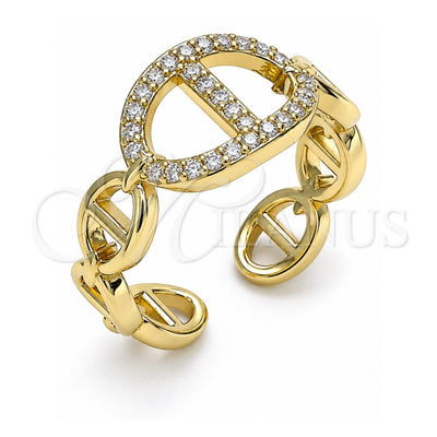 Oro Laminado Multi Stone Ring, Gold Filled Style Puff Mariner Design, with White Micro Pave, Polished, Golden Finish, 01.341.0022 (One size fits all)