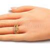 Oro Laminado Multi Stone Ring, Gold Filled Style Curb Design, with White Micro Pave, Polished, Golden Finish, 01.341.0023 (One size fits all)