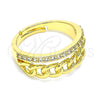 Oro Laminado Multi Stone Ring, Gold Filled Style Curb Design, with White Micro Pave, Polished, Golden Finish, 01.341.0023 (One size fits all)