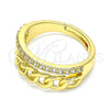 Oro Laminado Multi Stone Ring, Gold Filled Style Curb Design, with White Micro Pave, Polished, Golden Finish, 01.341.0023 (One size fits all)