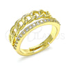 Oro Laminado Multi Stone Ring, Gold Filled Style Curb Design, with White Micro Pave, Polished, Golden Finish, 01.341.0023 (One size fits all)