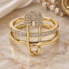 Oro Laminado Multi Stone Ring, Gold Filled Style Paperclip Design, with White Micro Pave, Polished, Golden Finish, 01.341.0025 (One size fits all)