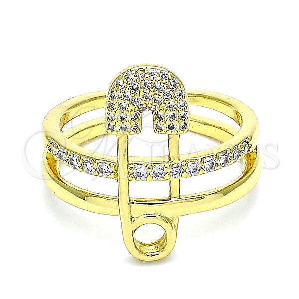 Oro Laminado Multi Stone Ring, Gold Filled Style Paperclip Design, with White Micro Pave, Polished, Golden Finish, 01.341.0025 (One size fits all)