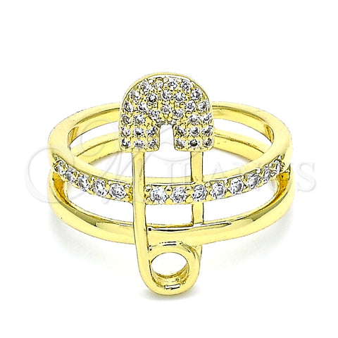 Oro Laminado Multi Stone Ring, Gold Filled Style Paperclip Design, with White Micro Pave, Polished, Golden Finish, 01.341.0025 (One size fits all)