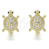 Oro Laminado Huggie Hoop, Gold Filled Style Turtle Design, with Black Micro Pave and White Cubic Zirconia, Polished, Golden Finish, 02.210.0459.12