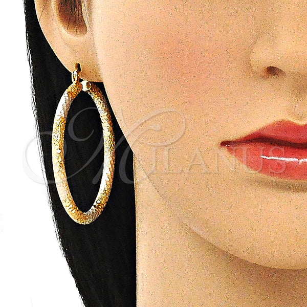 Gold Filled Hoop Earrings — Large Hoop Diamond Cutting Tricolor 02. — alternate product view — SKU 140491 | Oro Laminado aretes de aro — Large Hoop Diamond Cutting Tricolor 02. — SKU 140491