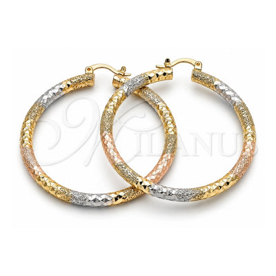 Oro Laminado Large Hoop, Gold Filled Style Diamond Cutting Finish, Tricolor, 02.170.0242.1.50