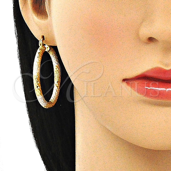 Gold Filled Hoop Earrings — Medium Hoop Diamond Cutting Tricolor 02. — alternate product view — SKU 140493 | Oro Laminado aretes de aro — Medium Hoop Diamond Cutting Tricolor 02. — SKU 140493