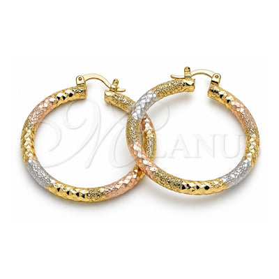 Oro Laminado Medium Hoop, Gold Filled Style Diamond Cutting Finish, Tricolor, 02.170.0242.1.40