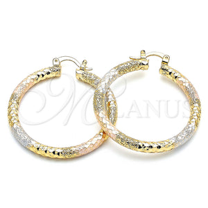 Gold Filled Hoop Earrings — Medium Hoop Diamond Cutting Tricolor 02. — main product view — SKU 140493 | Oro Laminado aretes de aro — Medium Hoop Diamond Cutting Tricolor 02. — SKU 140493