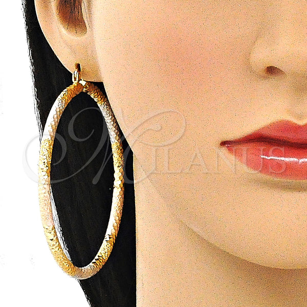 Gold Filled Hoop Earrings — Extra Large Hoop Diamond Cutting Tricolor 02. — alternate product view — SKU 140494 | Oro Laminado aretes de aro — Extra Large Hoop Diamond Cutting Tricolor 02. — SKU 140494