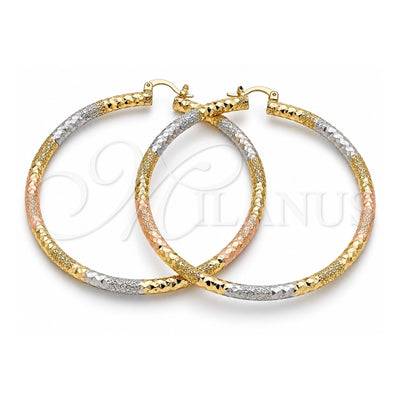 Oro Laminado Extra Large Hoop, Gold Filled Style Diamond Cutting Finish, Tricolor, 02.170.0242.1.70